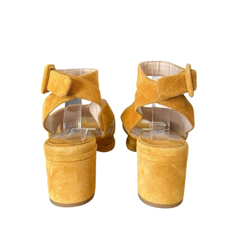 Prada Suede Crisscross Platform Yellow Block Heel Sandals 36.5 - Picture 3 of 10